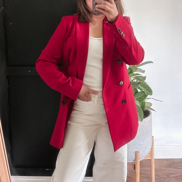Zara Like New Double Breasted Blazer Jacket in Deep Red. Size S - Picture 11 of 14